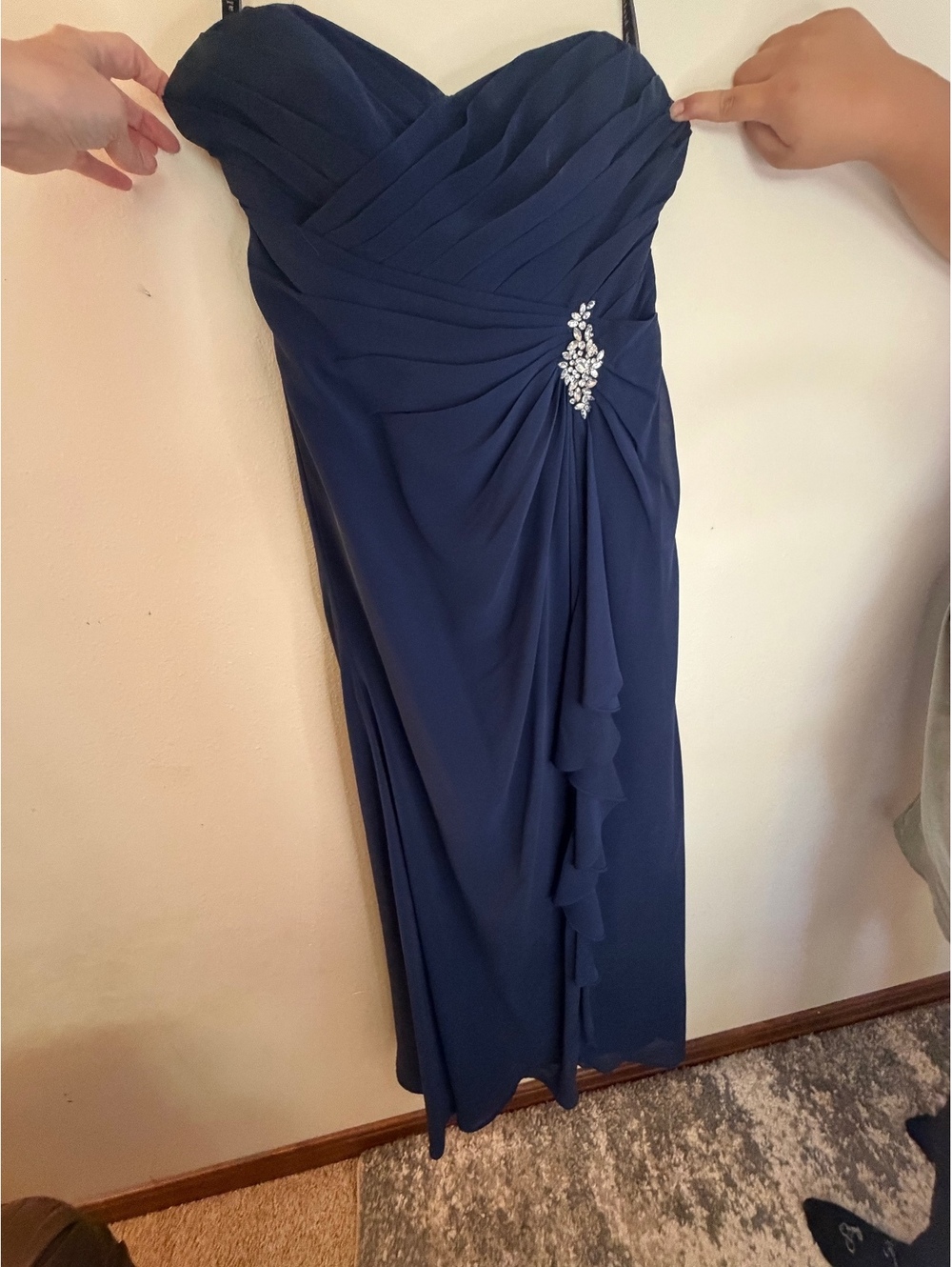 Alfred Angelo Navy Strapless Evening Dress with Rhinestone Detail Size 10